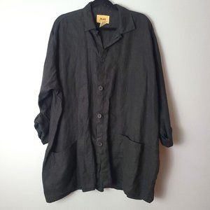 Flax 100% Linen Black Lagenlook Triple Pocket Oversized Button Down Shirt - L